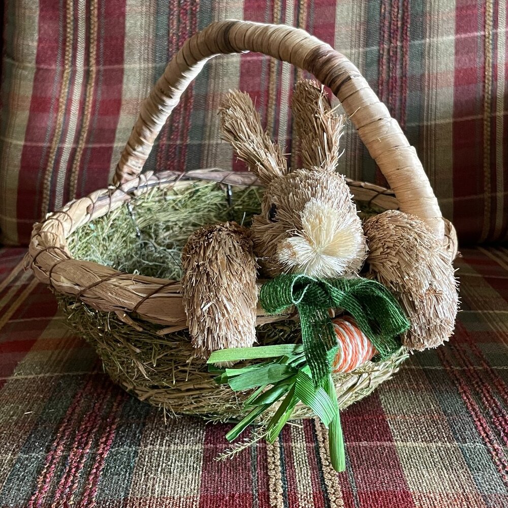 Adorable Straw Rabbit Head Basket by Celebrate It